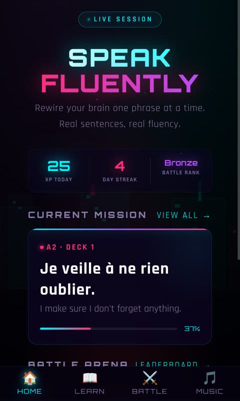 Madling home screen with today's phrase, XP and streak