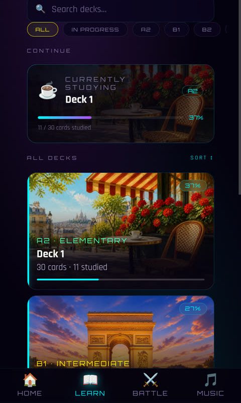 Madling decks screen, sorted by level